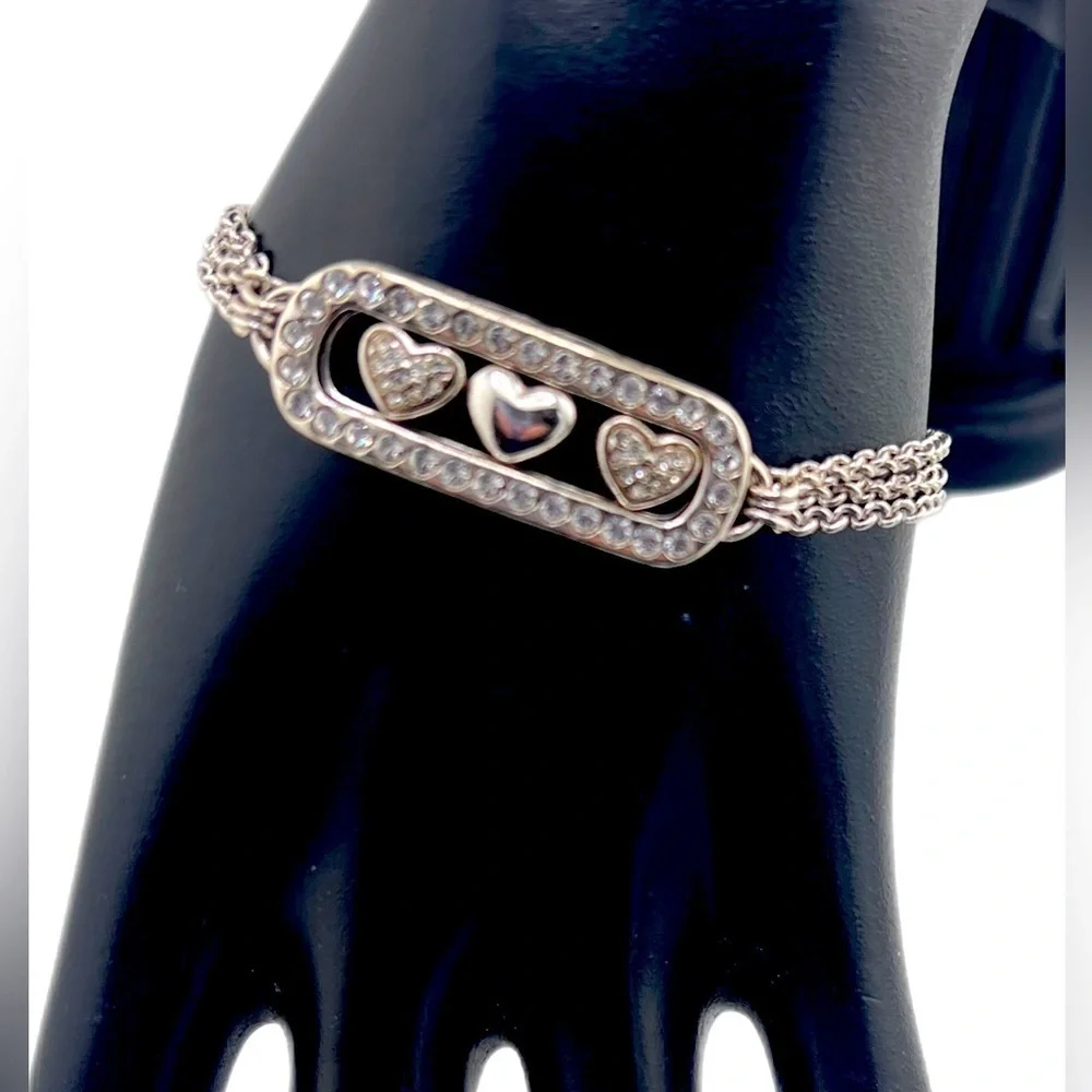 Brighton Kiss & Tell Crystal Heart Bracelet. Swarovski Crystals silver plate.